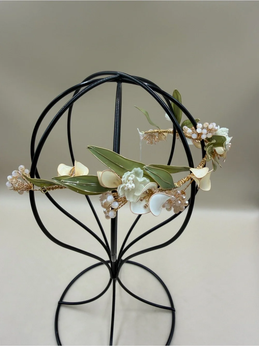 Boho Floral Bridal Crown Gold Green Leaf Wedding Hair Vine Headpiece